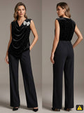 Elegant Black Sleeveless Set with Wide-Leg Pants