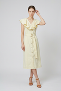 Elegant Ruffle Collar Belted Midi Dress
