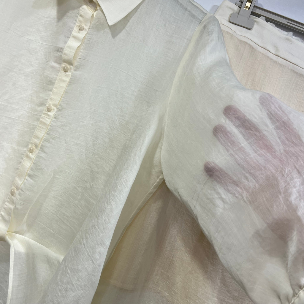 Light Yellow Embroidered Sheer Shirt & Skirt Set
