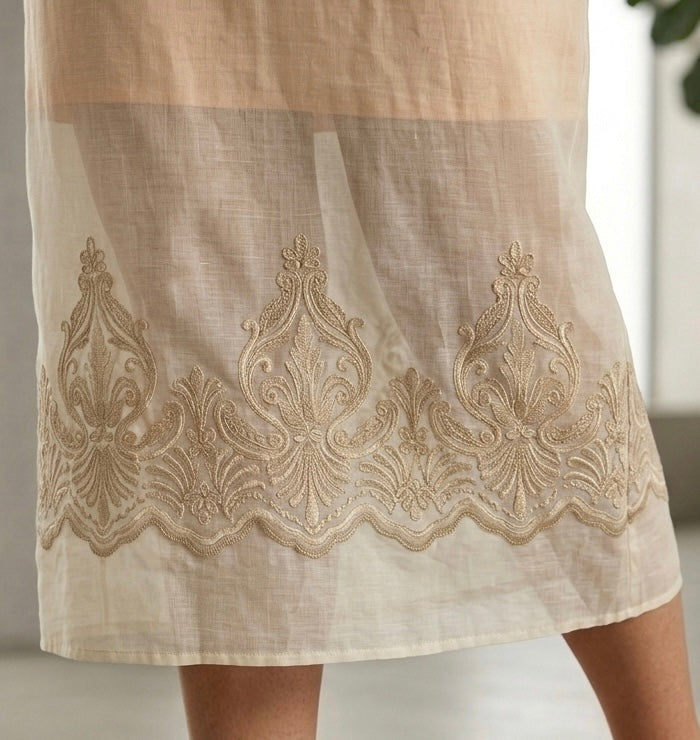 Light Yellow Embroidered Sheer Shirt & Skirt Set