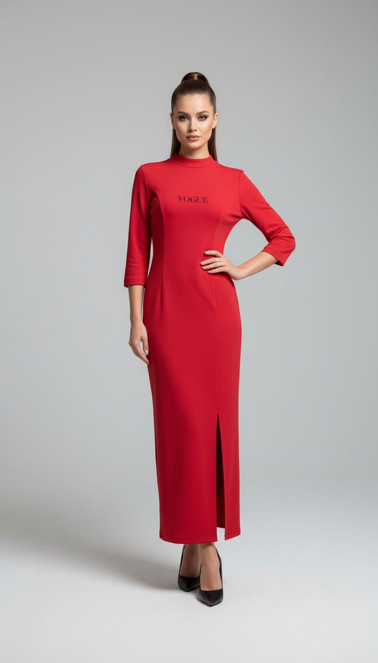 Red Elegant Long Sleeve Dress – Slim Fit Chic Style