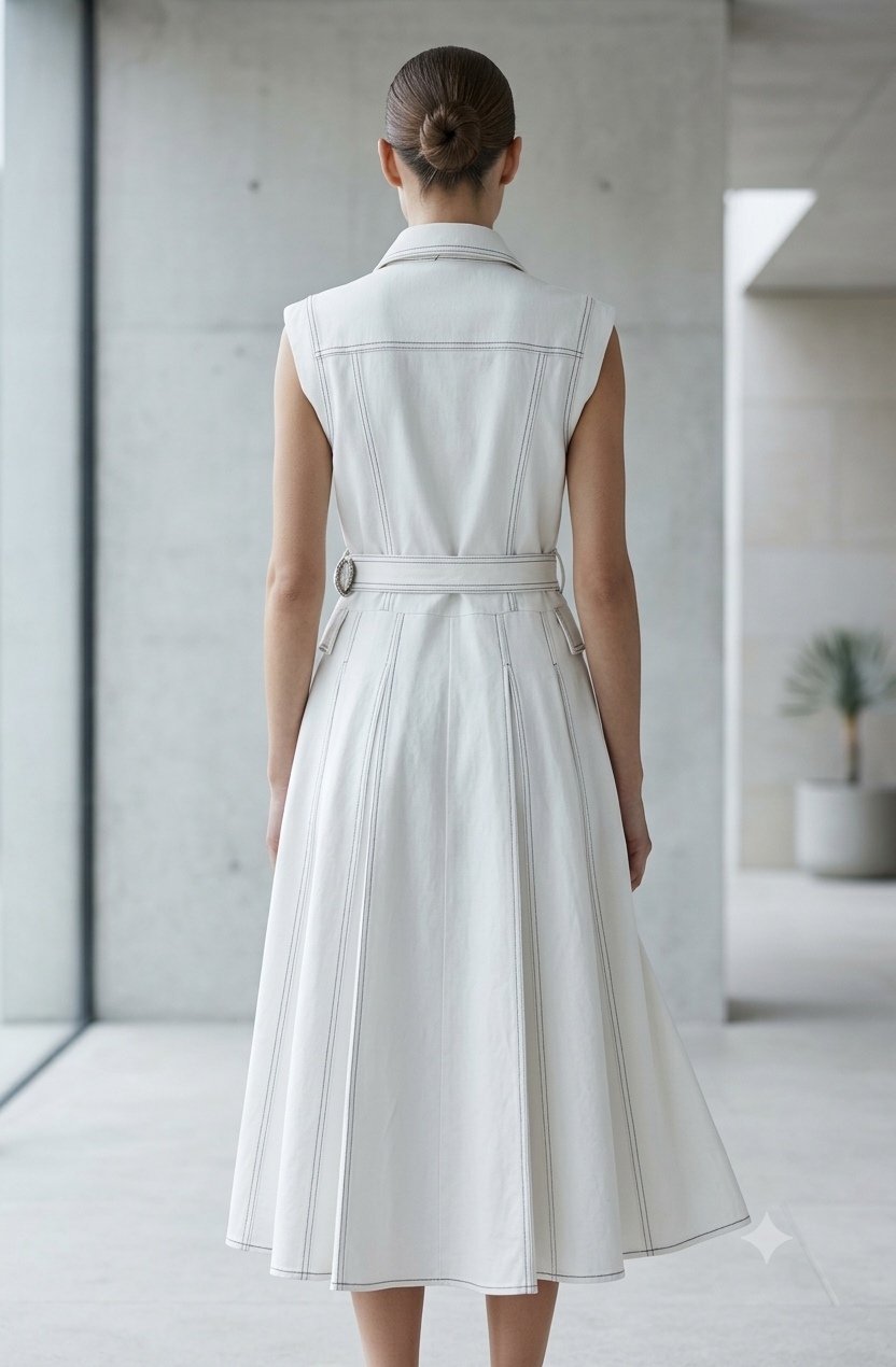 Classic Belted Sleeveless Shirt Dress