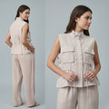 Elegant Linen Two-Piece Set – Sleeveless Top & Wide-Leg Pants