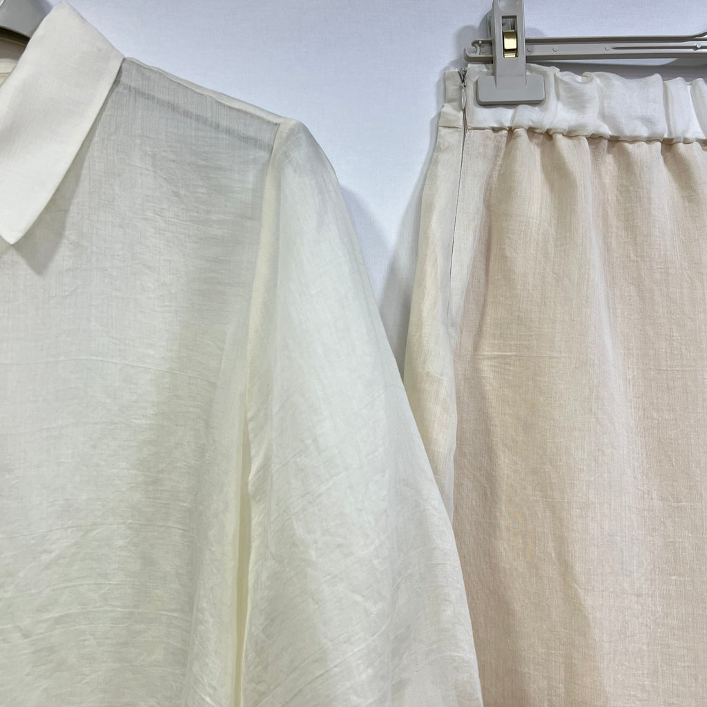 Light Yellow Embroidered Sheer Shirt & Skirt Set
