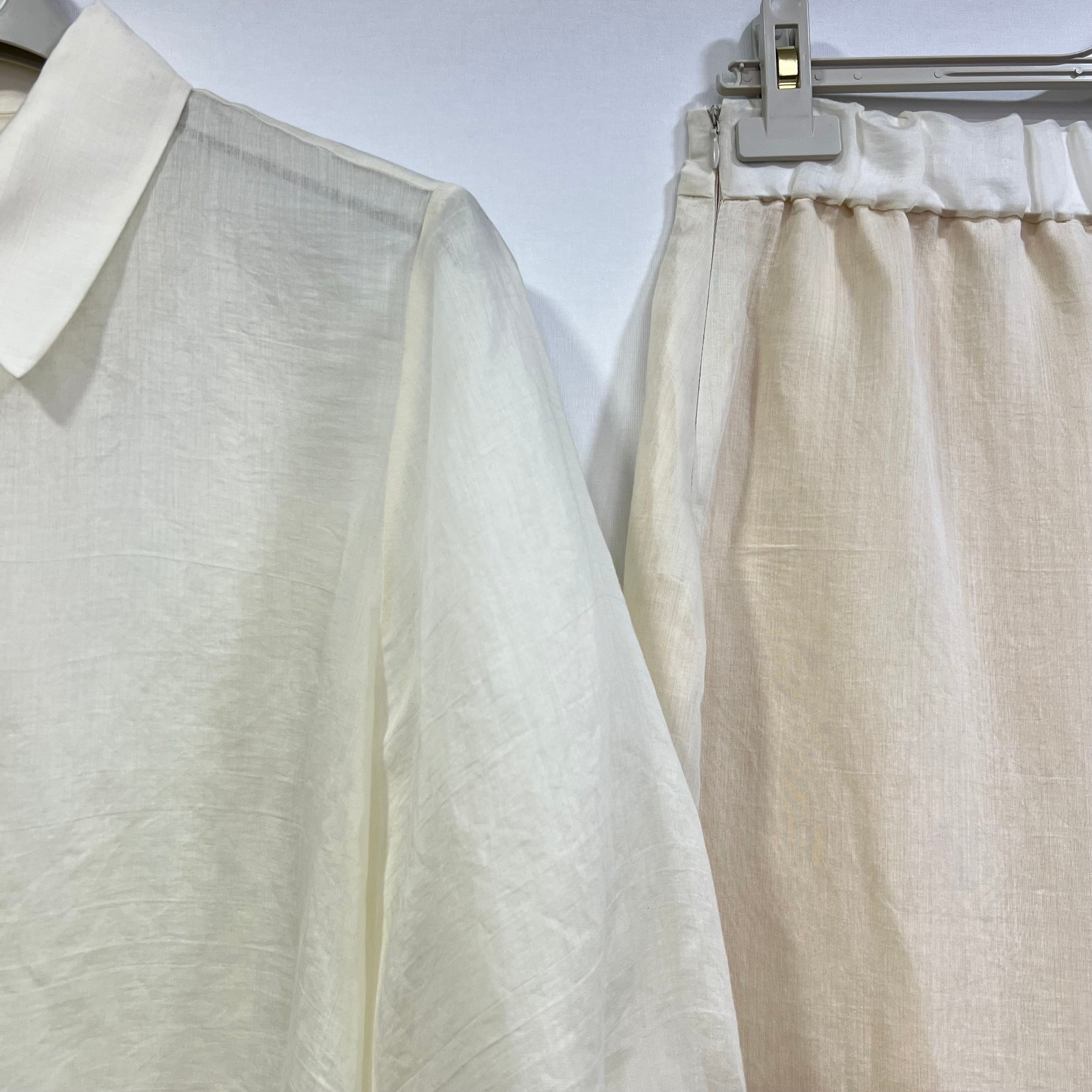 Light Yellow Embroidered Sheer Shirt & Skirt Set