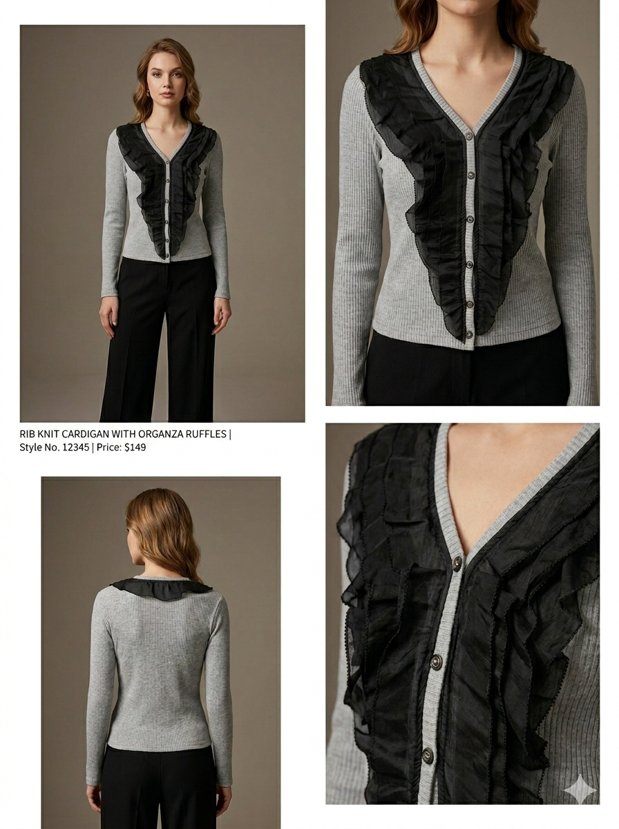 Elegant Ribbed Cardigan with Ruffles – Chic Slim Fit Style