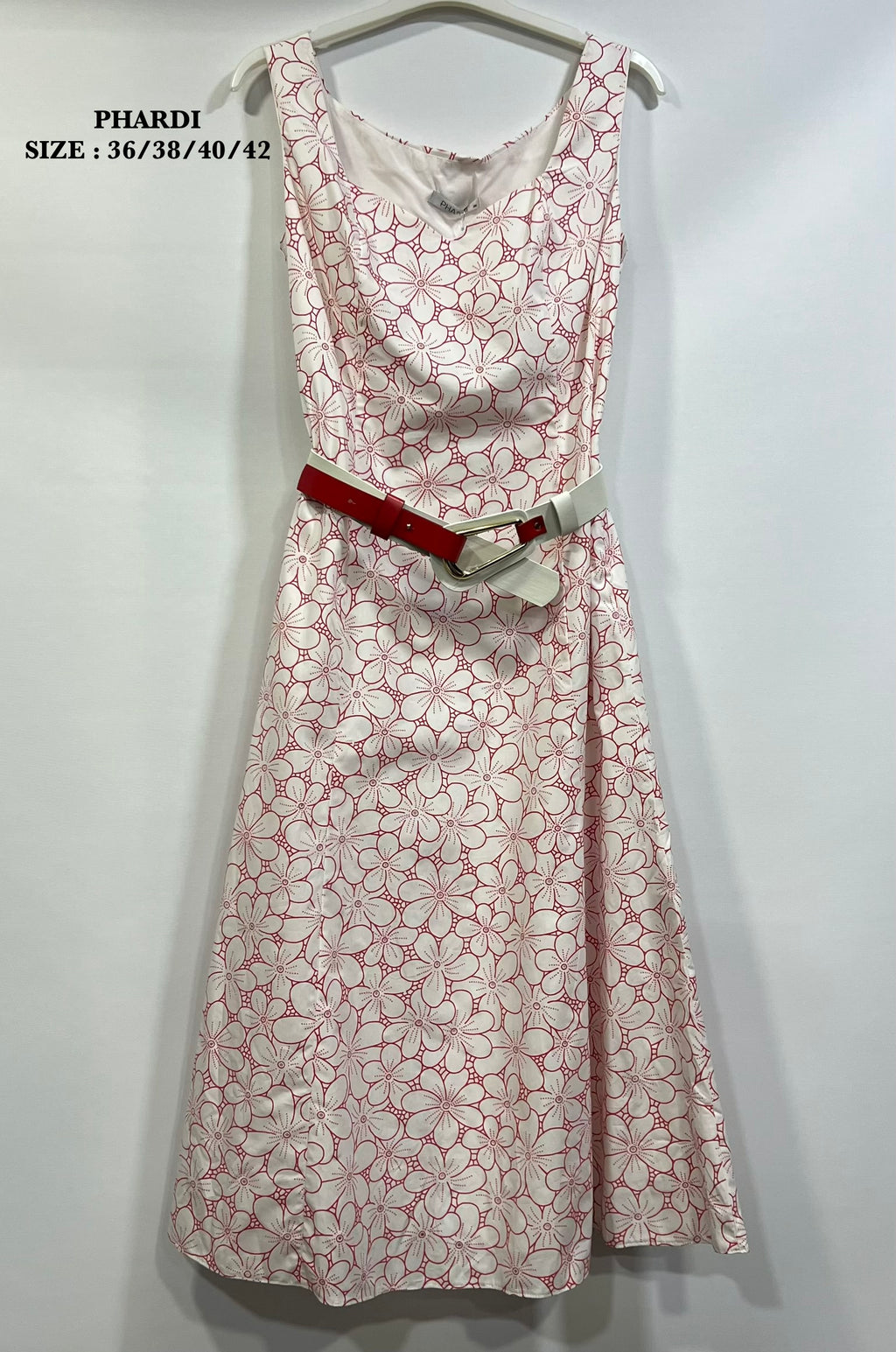 PHARDI Floral Sleeveless Midi Dress with Belt