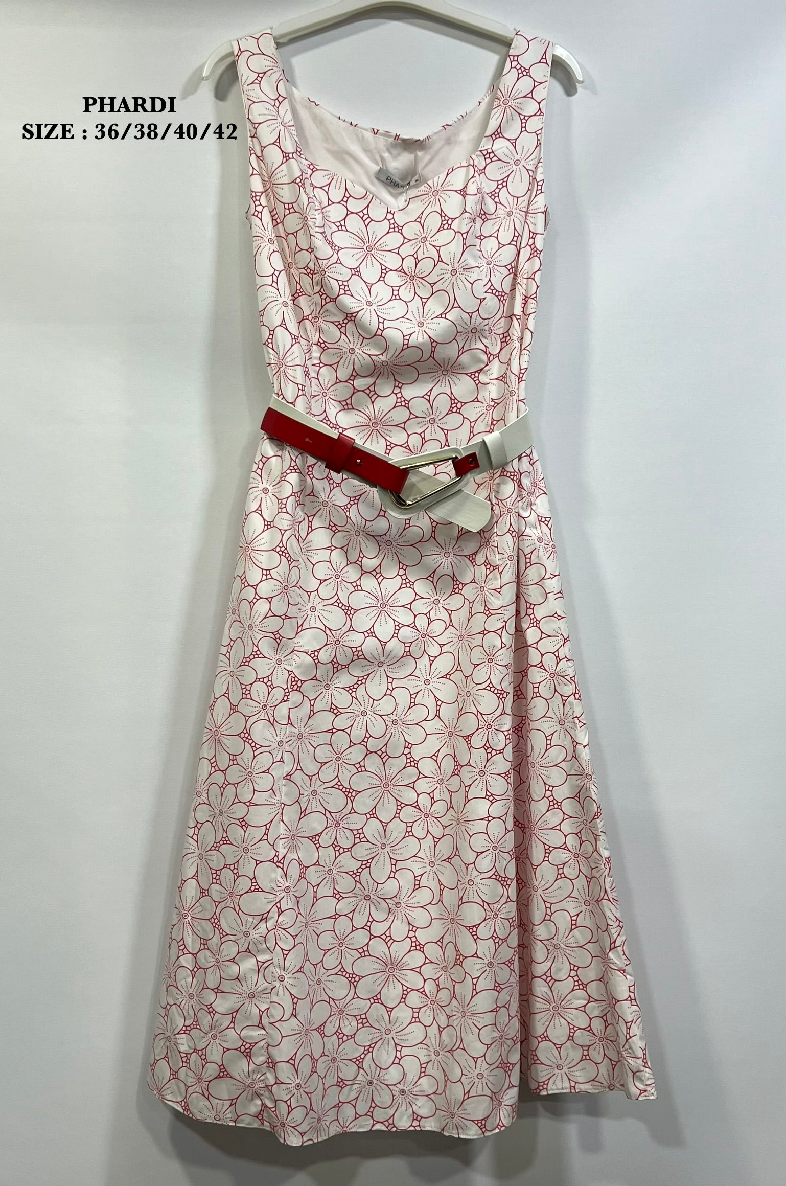 PHARDI Floral Sleeveless Midi Dress with Belt