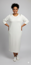 Elegant Casual Midi Dress – Relaxed Fit with 3/4 Sleeves
