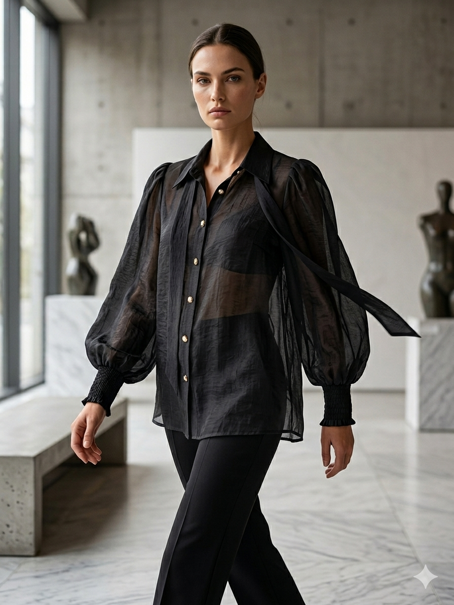 Sheer Elegance Black Blouse – Lightweight Summer Statement