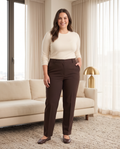 High-Waisted Straight-Leg Trousers - Brown