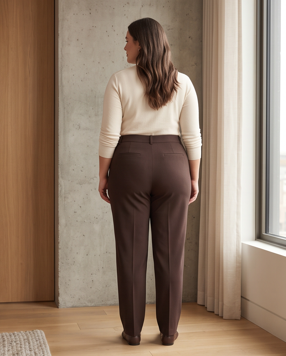 High-Waisted Straight-Leg Trousers - Brown