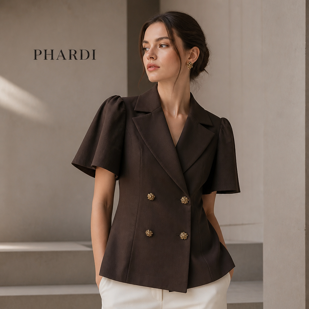 Double-Breasted Puff-Sleeve Blazer Top – PHARDI