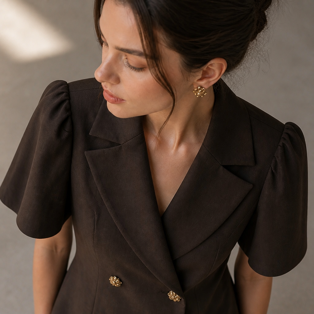 Double-Breasted Puff-Sleeve Blazer Top – PHARDI
