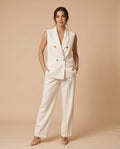 Double-Breasted Sleeveless Vest Suit - White | Premium Power Suit Set