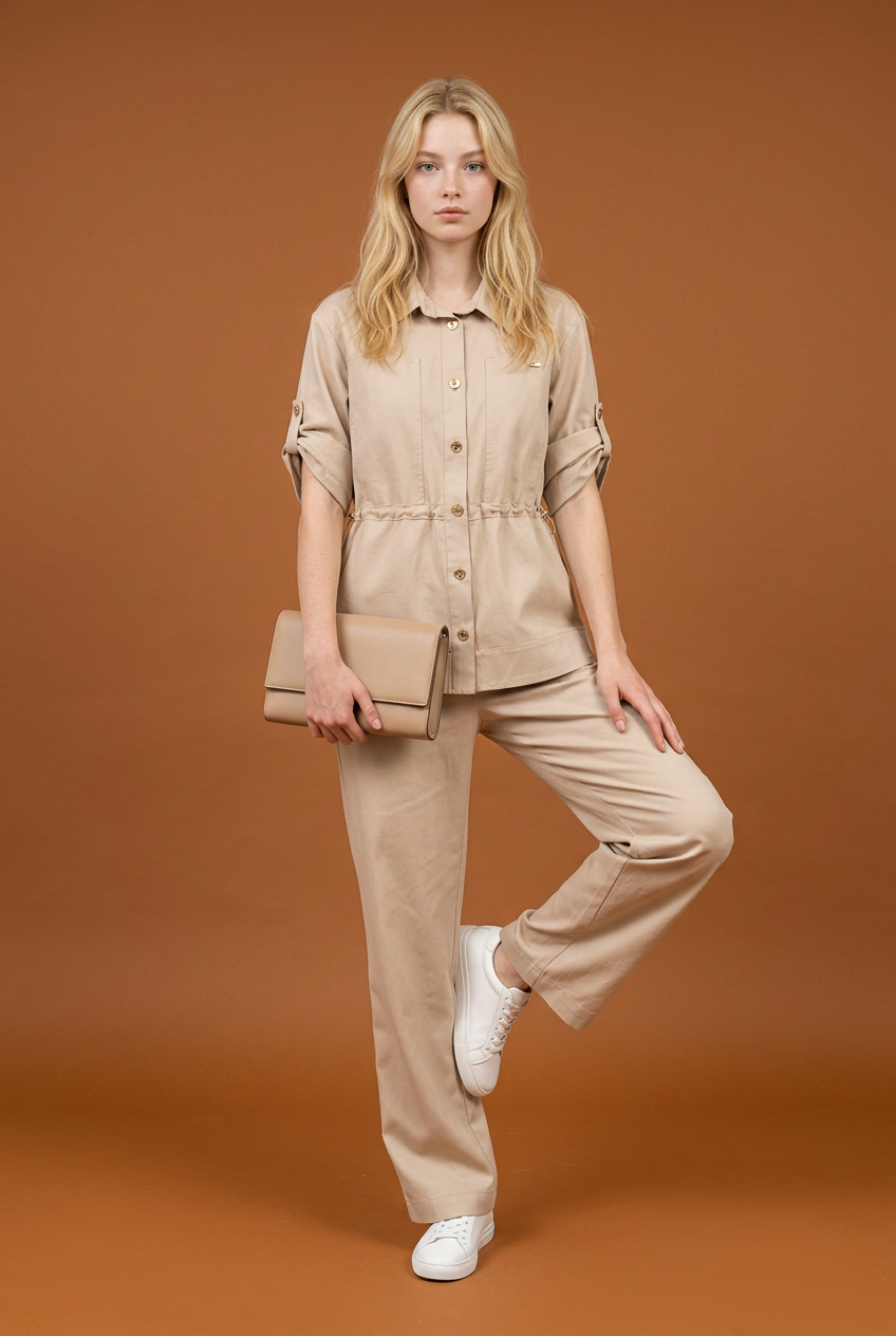 Safari Jacket & Wide-Leg Pants Set