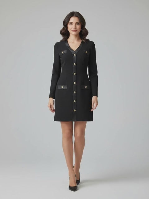 Black Elegant Button Dress – Chic & Minimal Style