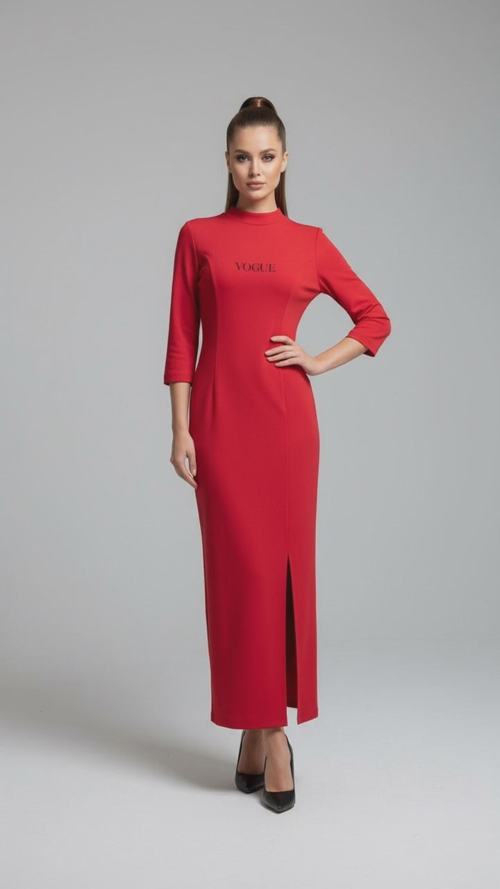 Red Elegant Long Sleeve Dress – Slim Fit Chic Style